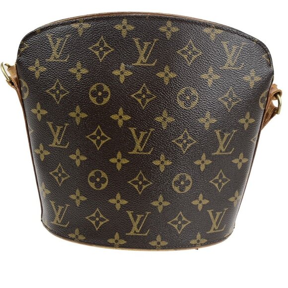 LOUIS VUITTON Logo Drouot Shoulder Bag Monogram Leather Brown - Picture 3 of 15